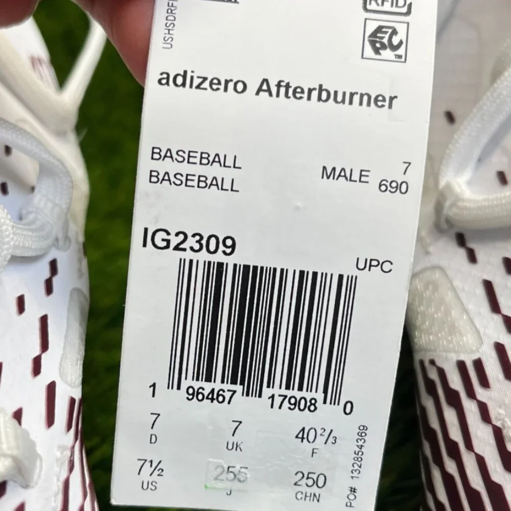 Adidas Adizero Afterburner 9 Mens Size 7.5 White Maroon Running Baseball Cleats